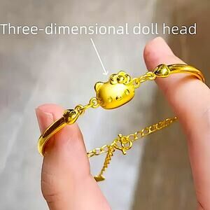Hello Kitty Gold Plated Bracelet Three Dimensional Gift for little Girl